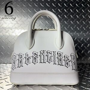 Balenciaga Gothic Graffiti Logo Mini Ville Top Handle in White